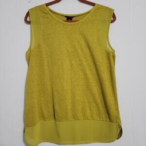 Ann Taylor Linen Sleeveless Top size M Green Contrast Hems Lagenlook Earthy Boho